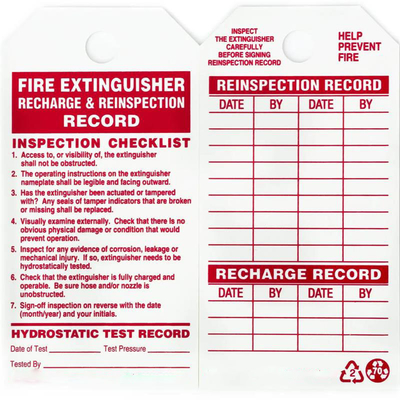 Fire Extinguisher Tag Polyester Durable Plastic Safety Tag for Warning